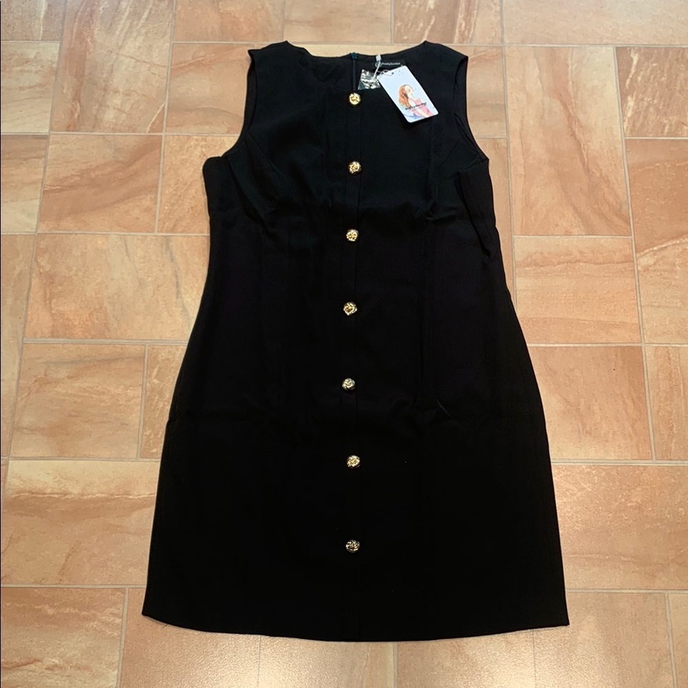 NWT PrettyGarden Women's Black Sleeveless Gold Button Down Business Mini Dress - Picture 2 of 3